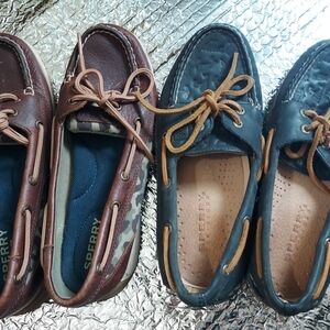 Sperry Top Sider Brown and Blue Leather Shoes Size 6M